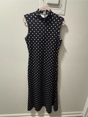 Polka Dots Maxi Tank Dress Vintage Mock Neck Sleeveless Long Dress